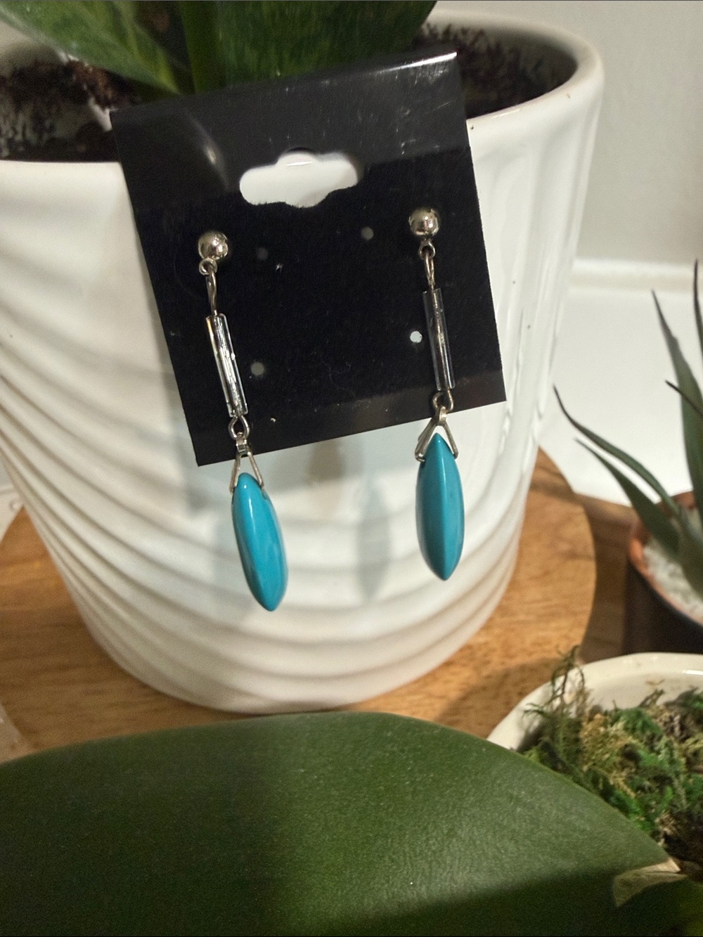Vintage Turquoise Color Teardrop Dangle Earrings Silver Tone Pierced Southwest